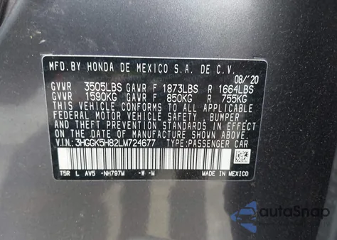 2020 Honda Fit Ex из США, поврежденный, VIN 3HGGK5H82LM724677